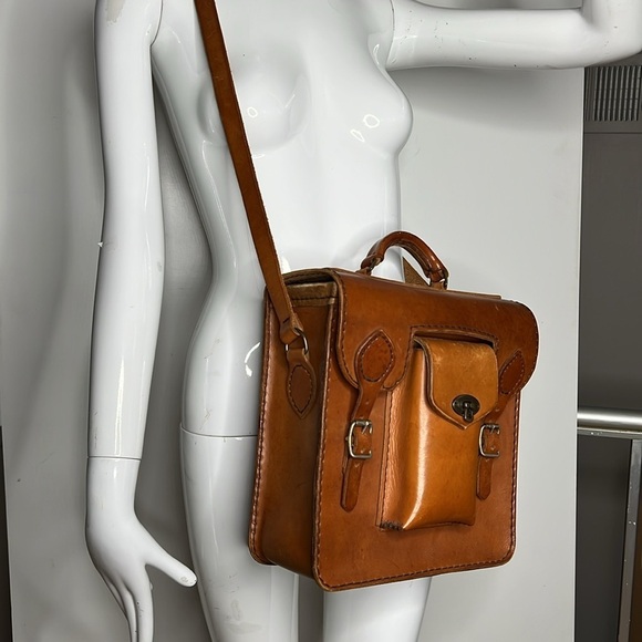 Vintage Ranger Saddle Bag Structured Belting Leather Rectangular Crossbody Bag - Picture 3 of 15